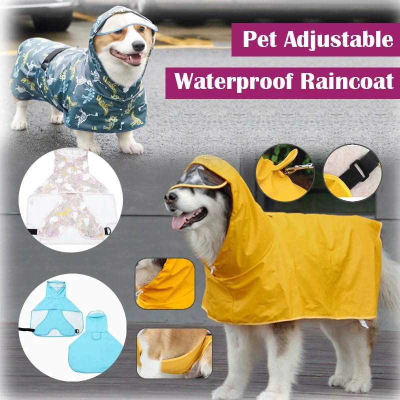 

Dog Raincoat Pet Waterproof Outdoor Clothes Adjustable Hooded Waterproof Dress for Large Small Dogs Cat Waterproof Accessories