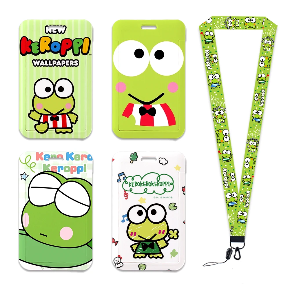 Card Case Holder Sanrio Keroppi Frog ID Card Holders Lanyards Door Pass Card Case Hanging Rope Badge Holder Neck Strap Business Badge Gift