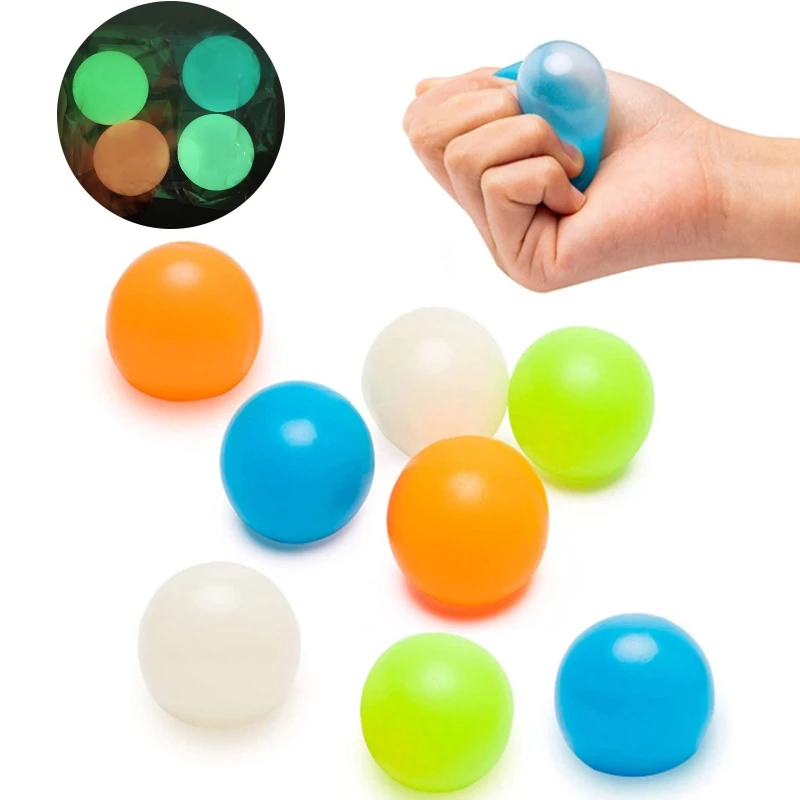 Fluorescent Sticky Ball Toy 5 Pcs Sticky Wall Ball Glowing Squash Luminous Sticky Target Balls Decompression Throw Toy Kids Gift for Anxiety Relief
