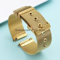 Premium Metal Milanese Stainless Steel Mesh Watch Band with Quick Release Pin Buckle - 18mm (Gold)