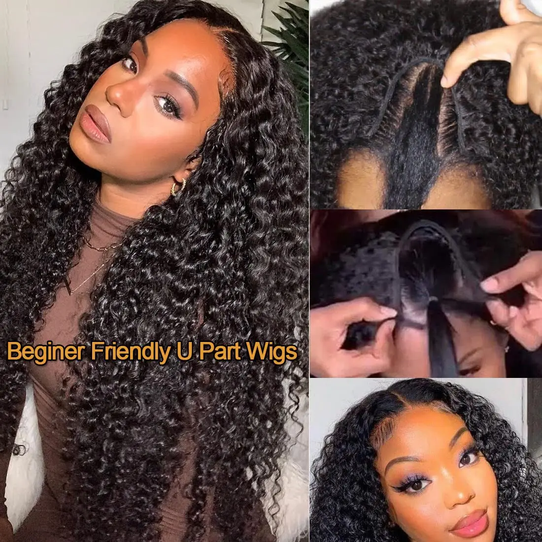 U Part Human Hair Wigs Curly Brazilian Hair Wigs Deep Wave  display picture 2