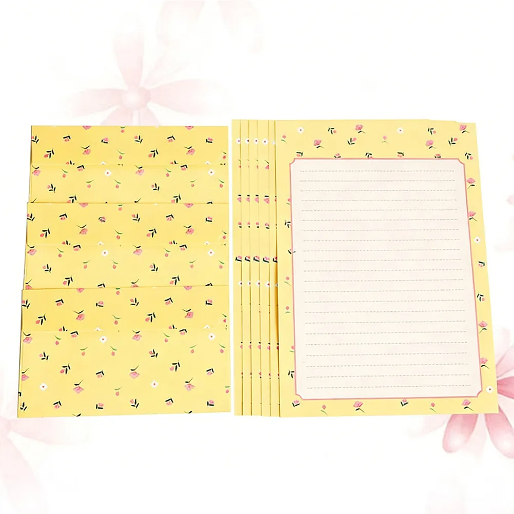 36pcs 꽃 문구 세트 노란 꽃 쓰기 용지 봉투 키트 생일 감사 메모 DIY 편지 서신용