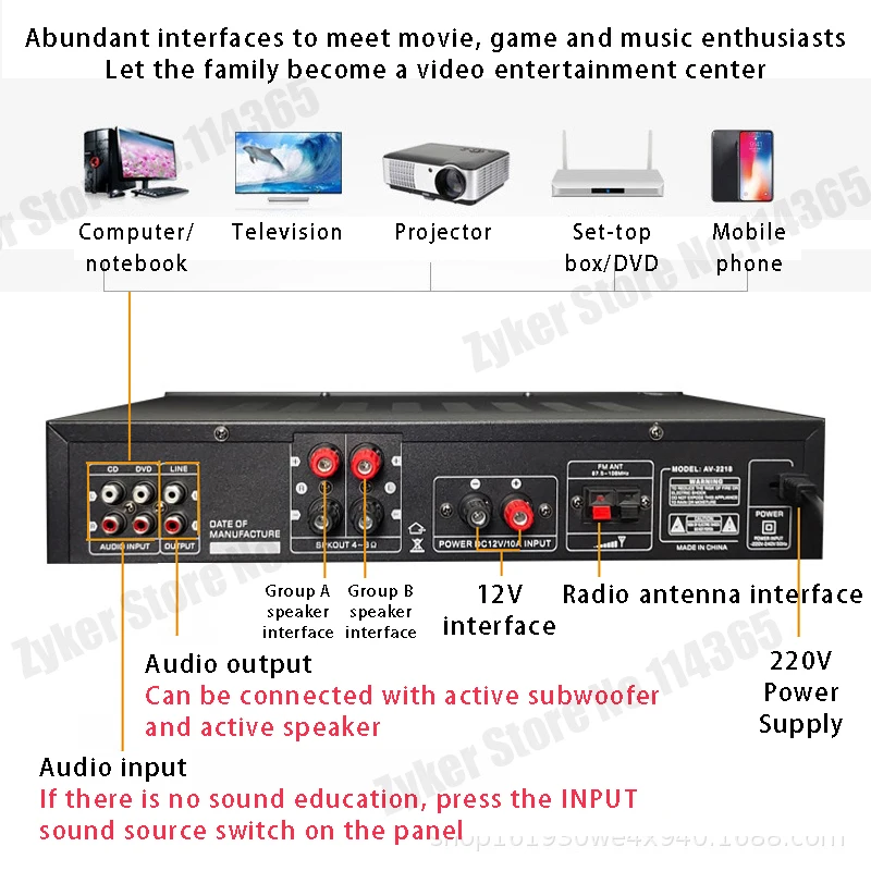 4000W Bluetooth Amplifiers Support 4 Way Microphone Input USB SD FM AUX Digital Audio Stereo Amplificador Speaker Remote Control