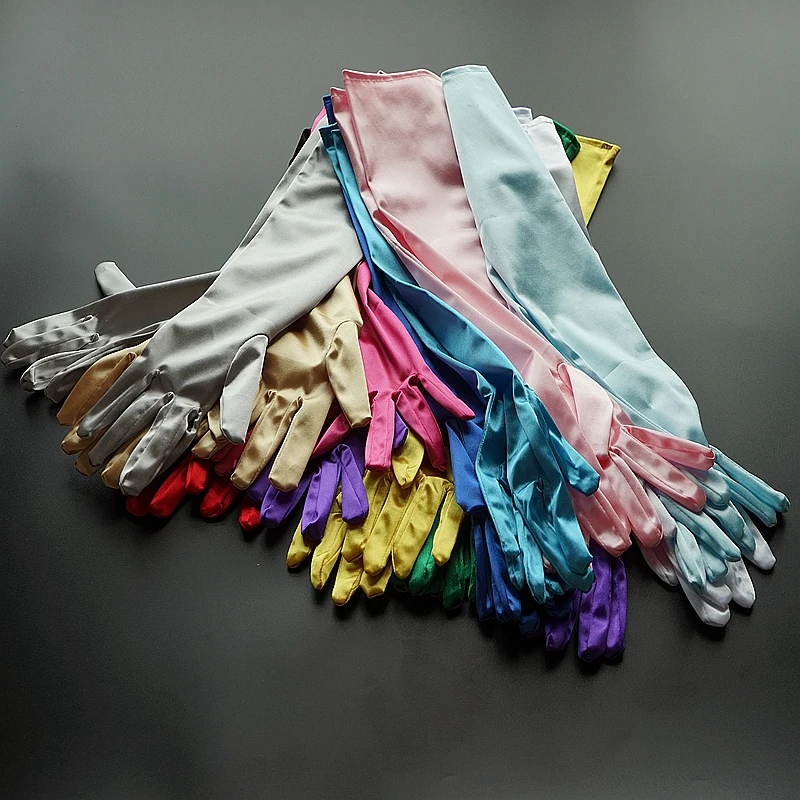 Long Shiny Stretch Satin Dress Gloves Opera Length Formal Prom Party Gold Finger Gloves S215 satin finger gloves glossy gloves