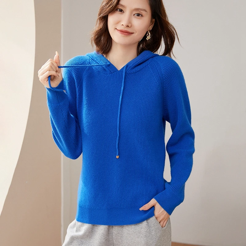 

100% Pure Wool Sweater 2022 Fall/Winter New Style Women's Hooded Collar Pullover Casual Loose Knit Bottoming Top Women's Sweater