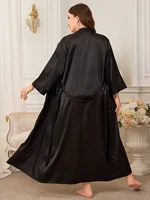Plus Size Womens Long Silk Robe Belted V-Neck Elegant Loungewear All-Season Lightweight Sleepwear - Image 2
