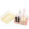 Nordic Gold Metal Iron Makeup Pen Storage Basket Office Desktop Sundries Makeup Brushes Holder Table Cosmetics Organizer Rack 1