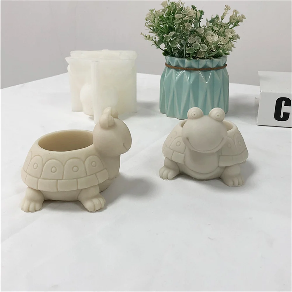 Molde de silicona con forma de tortuga para decoración del hogar, maceta de cemento suculenta, Cenicero encantador, soporte para bolígrafo, Molde de resina artesanal