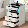 Night Stand Set 2 with Gun Drawer, Modern Nightstand with Wireless Charging Station, Smart Bedside End Table with Glass Top&4 Dr 2