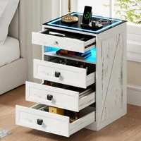 Night Stand Set 2 with Gun Drawer, Modern Nightstand with Wireless Charging Station, Smart Bedside End Table with Glass Top&4 Dr 2