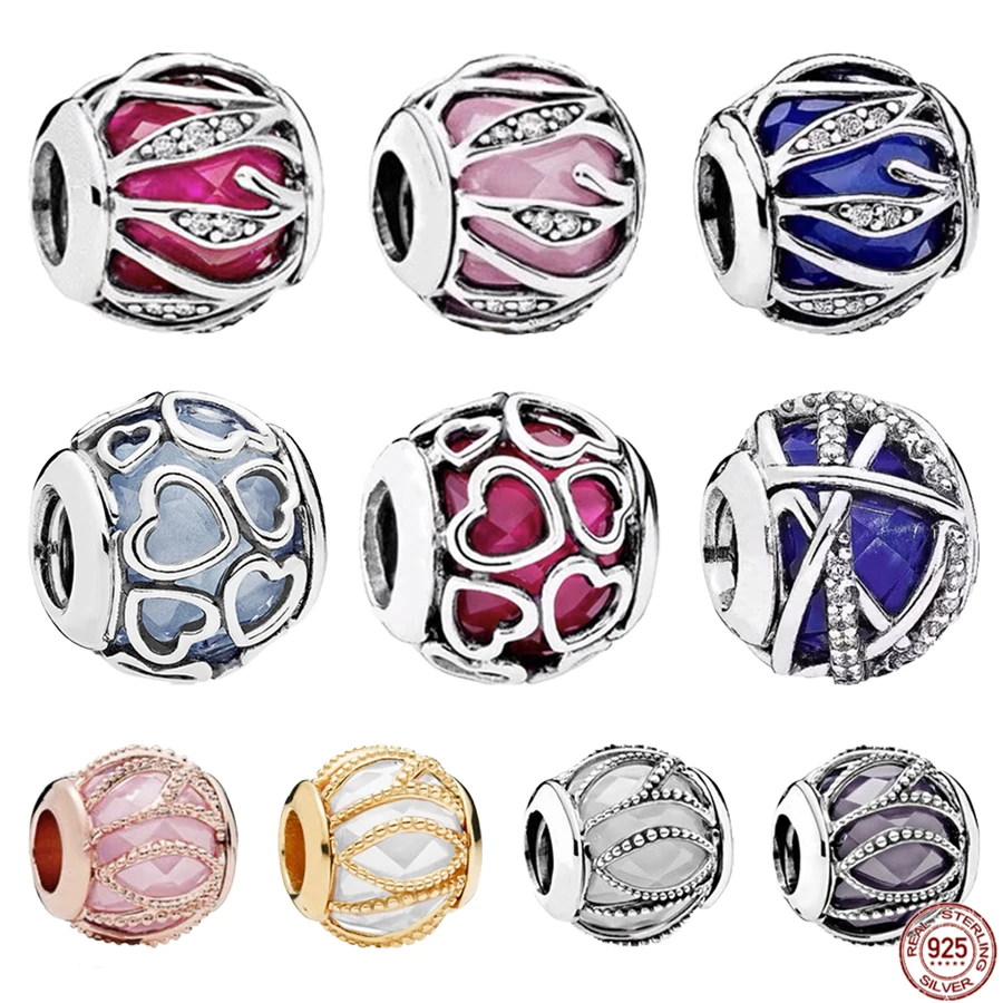 

New Arrivals Beads Embedded Color Gemstone 925 Sterling Silver Charm Bead Fit Original Pandora Bracelet DIY Fashion Jewelry Gift