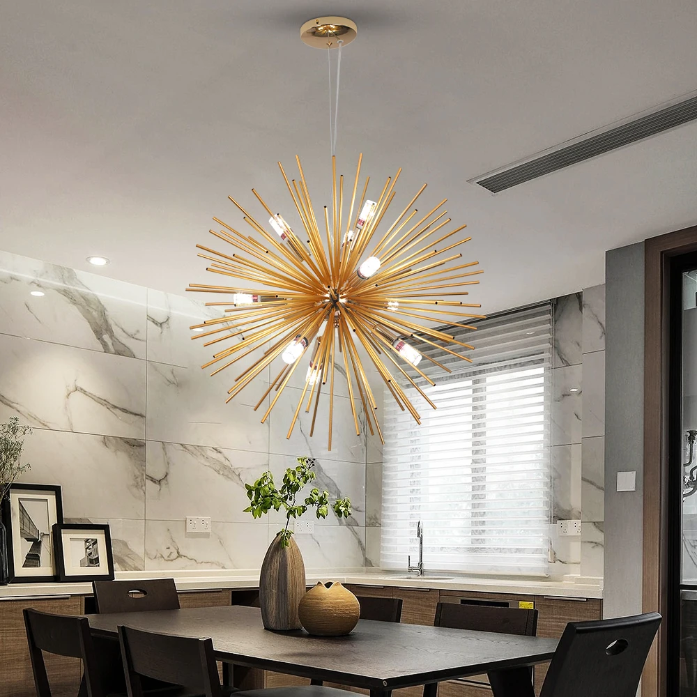 Led Firework Gold Chandelier Modern Pendant Light Ceiling Lamp Dining Room Kitchen Island Nordic Luminaire Home Decor Fixture