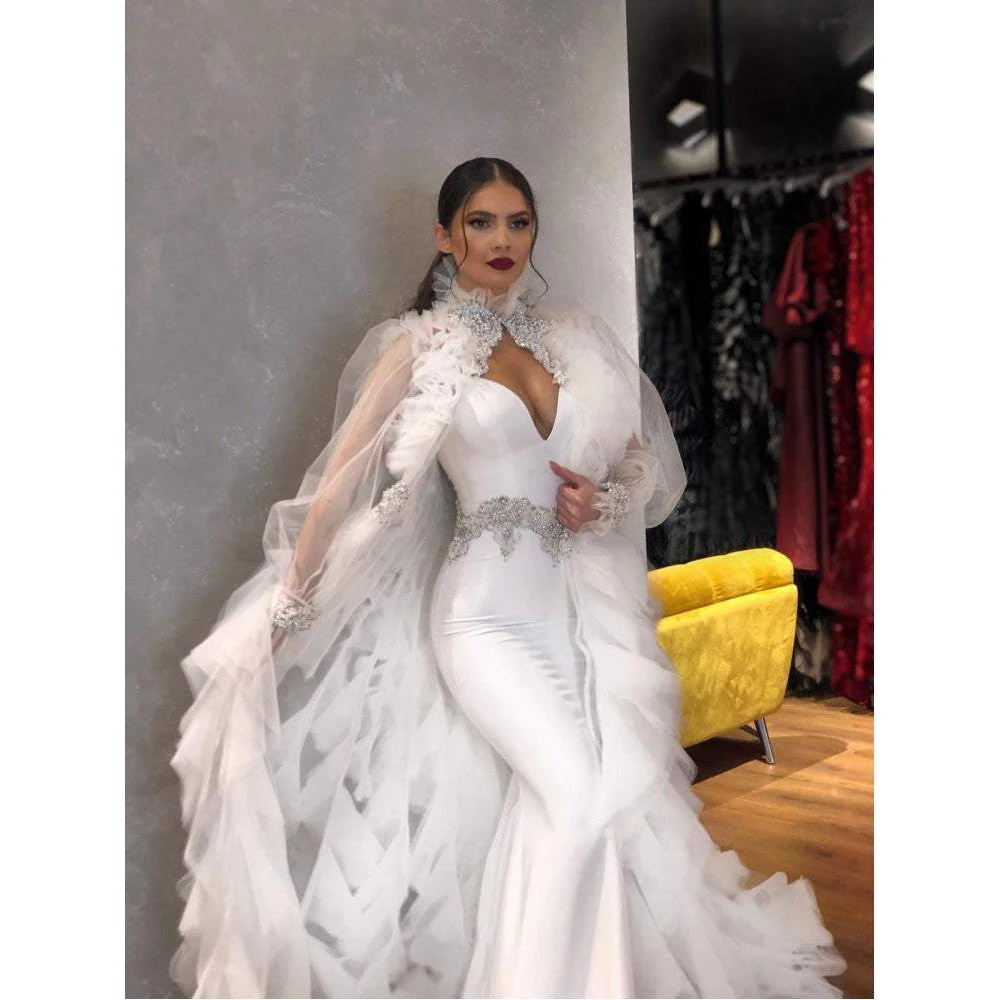 

Luxury Evening Dress Cloak Long Sleeve Straight Appliques Formal Occasion Sweetheart Prom Dresses Elegant Women فساتين السهرة