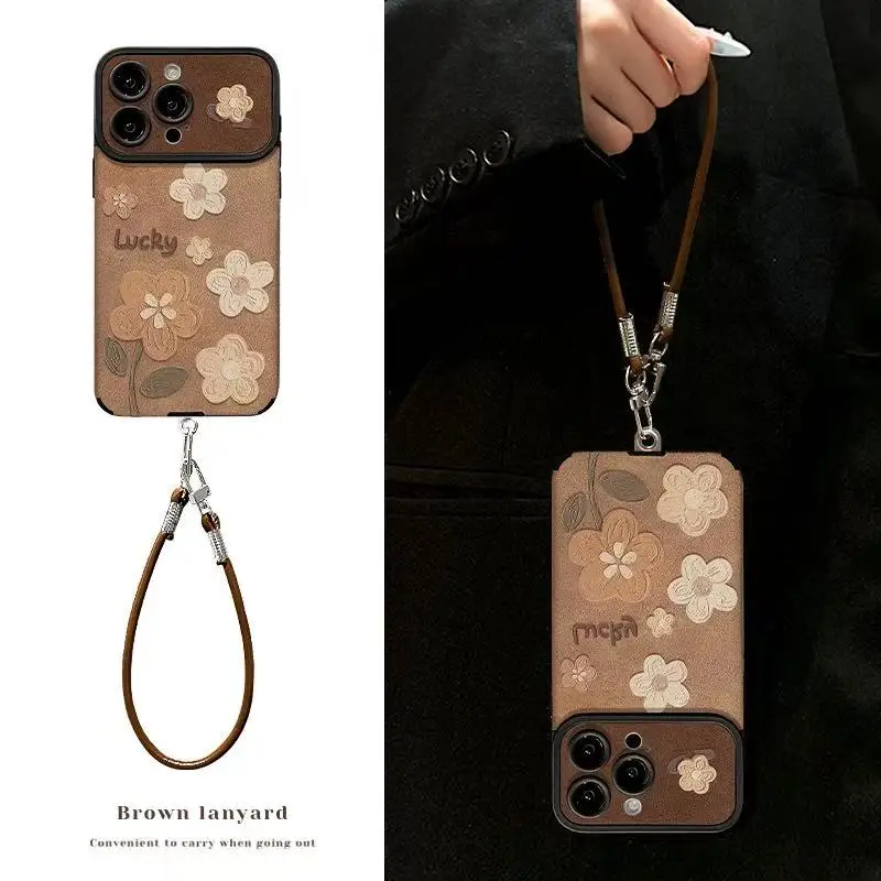 Retro Floral Shockproof Phone Case with Wrist Strap