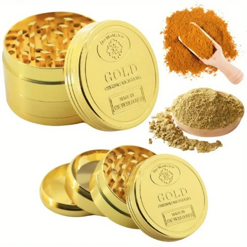 Gold Herb Raw Grinder 4-layers Manual Tobacco Herbal Mill Spice Pepper Crusher Grass Grinder Smoking Accessories 1.6/2inch Herb Grinder