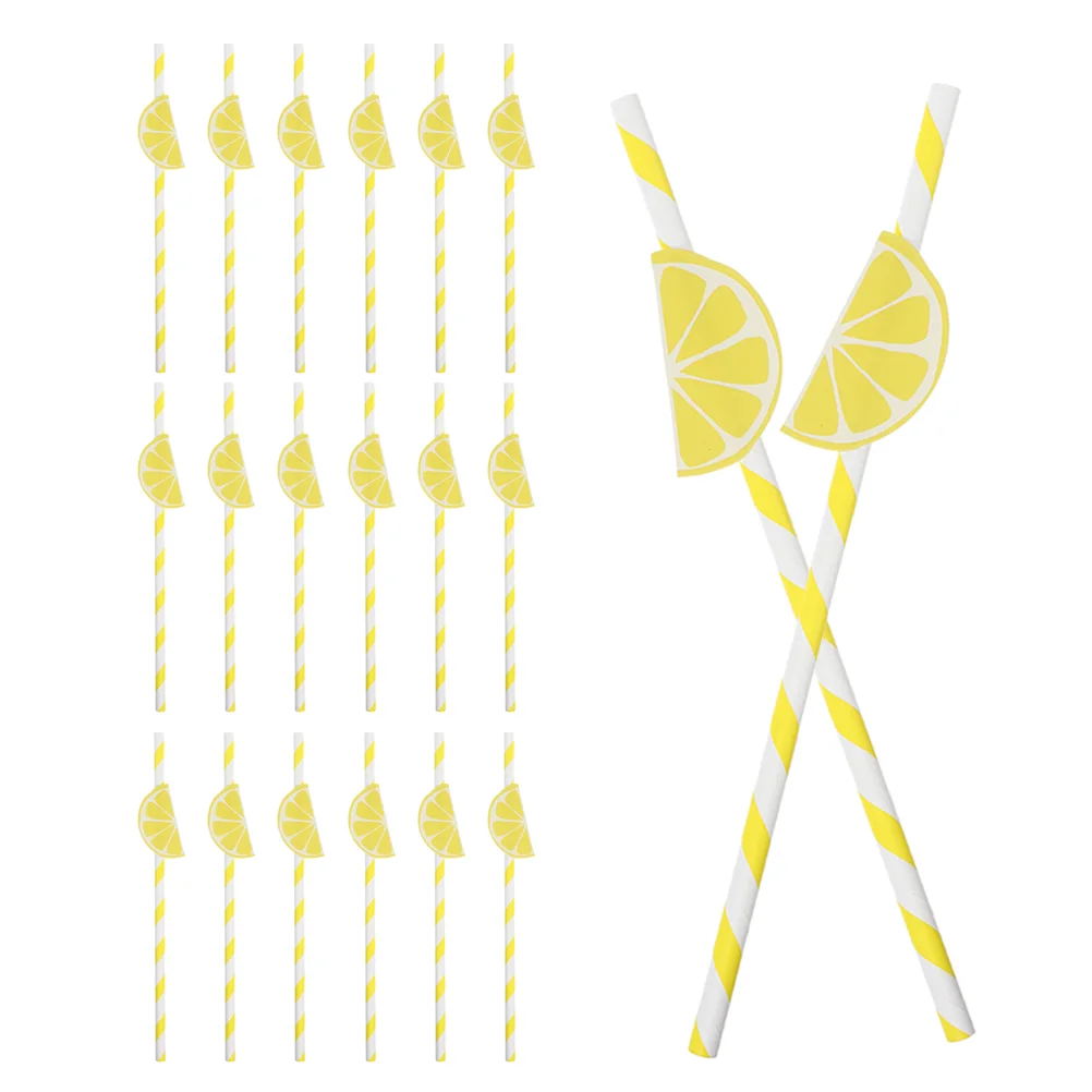 40pcs Lemon Paper Straws Disposable Straws Paper For Cocktail Summer Straw Party Decorations Kitchen Dining Bar
