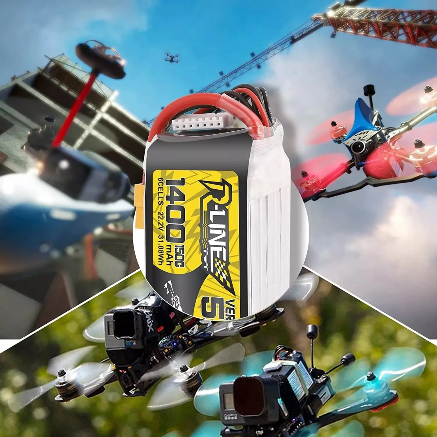 Tattu R-Line 5.0 V5 150C 850 1050 1200 1300 1550mAh Lipo Battery 3S/4S/6S XT30 XT60 Plug FPV Racing Drone RC Quadcopter