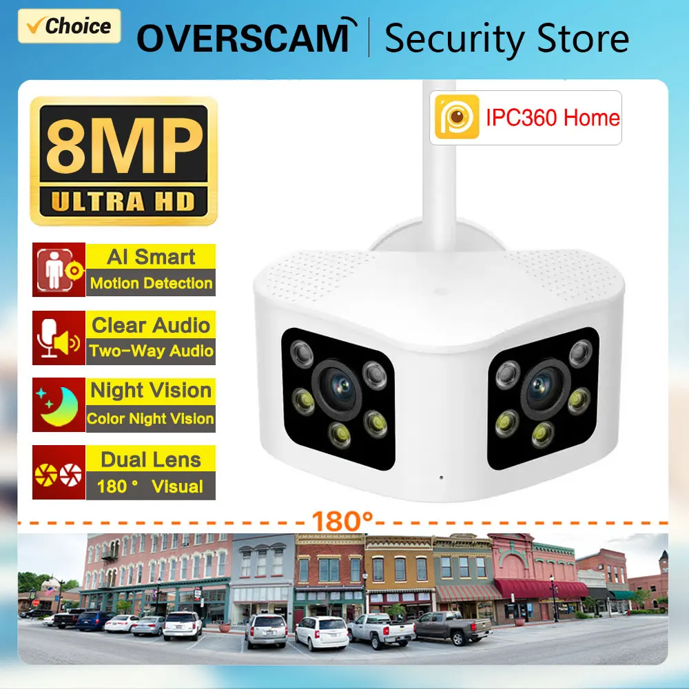 

4K 8MP Dual Lens Wifi Camera Outdoor 180° Ultra Wide View Angle Human Detection Home Security Surveillance Panoramic CCTV IP Cam