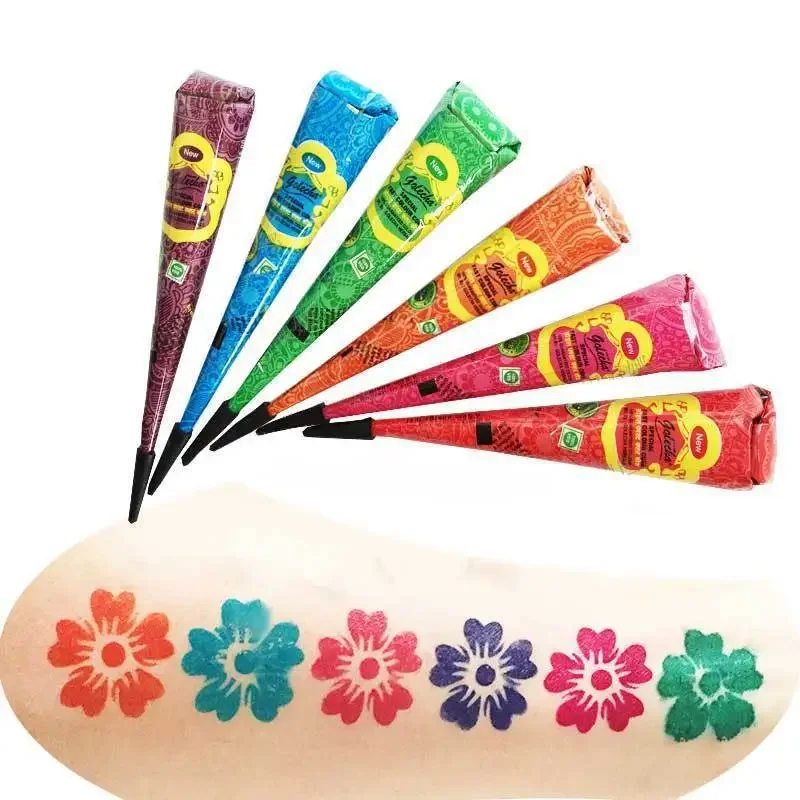 1pcs 25g Multicolor Indian GOLECHA Henna Cones Tattoo Paste For Temporary Tattoo Sticker Body Paint Art Cream Cone DIY Paint 5