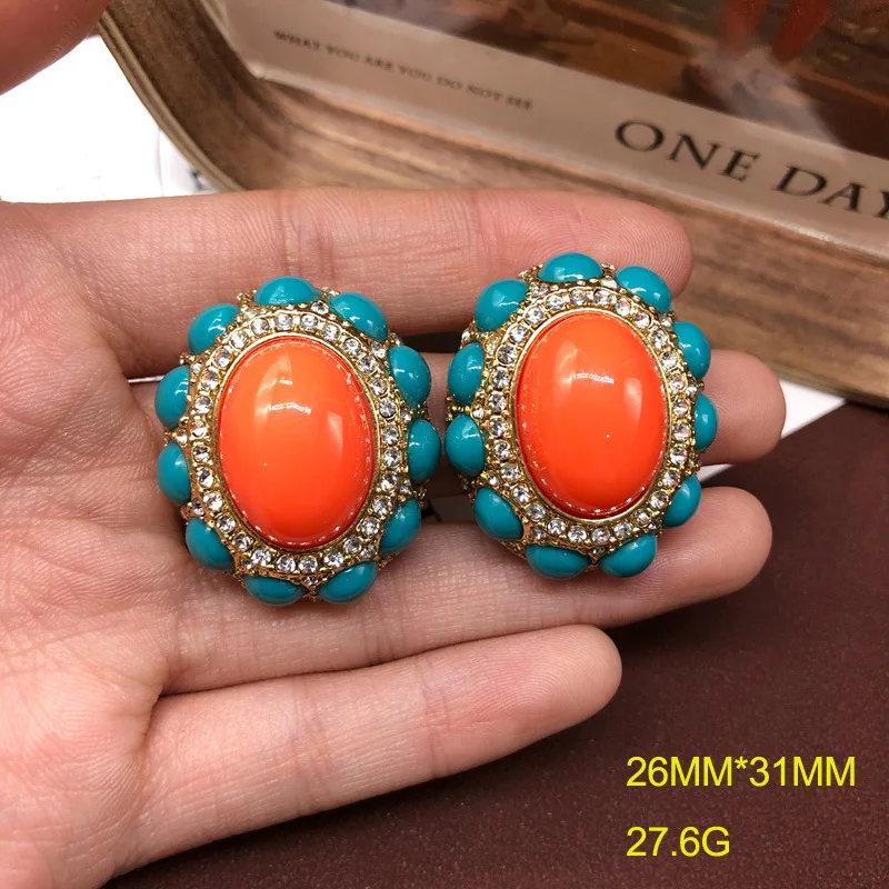 European and American retro palace colored gems Earrings