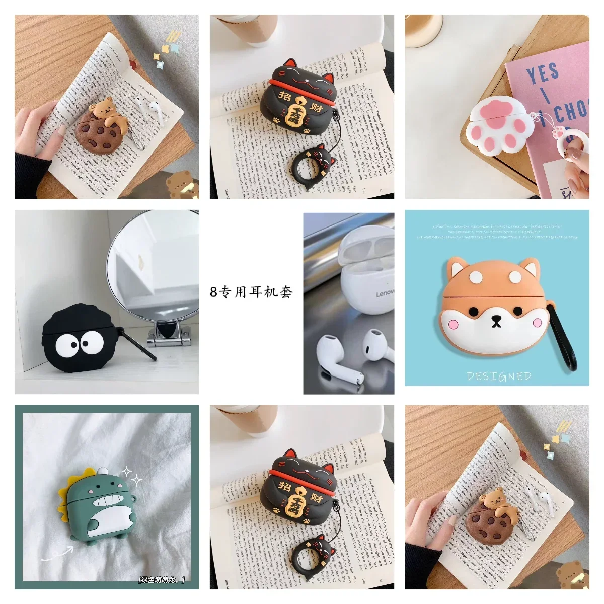 

Animals Earphone Case For Original Air Pro 6 TWS Case For Lenovo HT38 cover Bluetooth Earphone Charging Box Protective Case