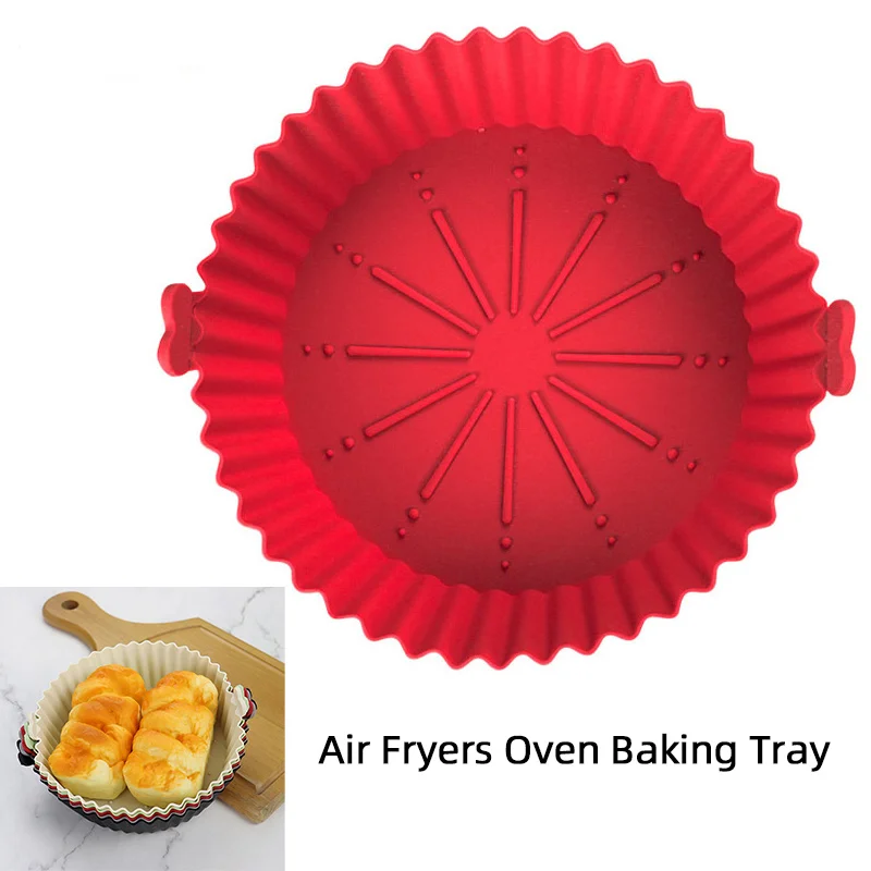 17/20cm Air Fryers Oven Baking Tray Reusable Silicone Non-Stick Round Baking Pan Microwave Pads Airfryer Pan Liner Cake Mold silicone baking mat,silicone baking tray,air fryer accessories,air fryer liners