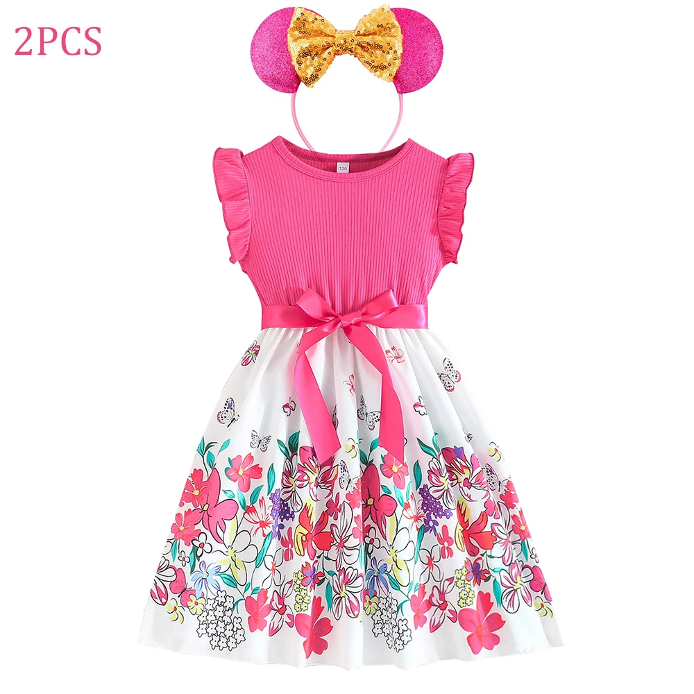 thumbnail image 1 of Vestido Floral elegante para niña, ropa con Lazo de cinta, estampado informal, fiesta de cumpleaños, estilo coreano diario, Verano, 1 of 5