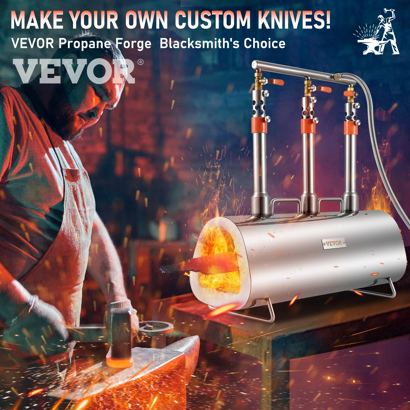 VEVOR Propane Forge Portable 2/3 Burner Tool and Knife Making Large Capacity Blacksmith Farrier Forges Furnace Blacksmithing