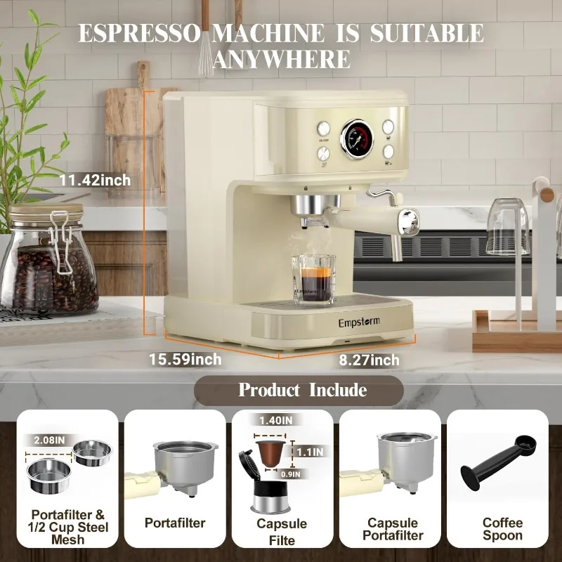 Empstorm Espresso Machine 20 Bar, 2 IN 1 Cappuccino Machine and Milk Frother Steam Wand Compatible for NS Original Capsules 5