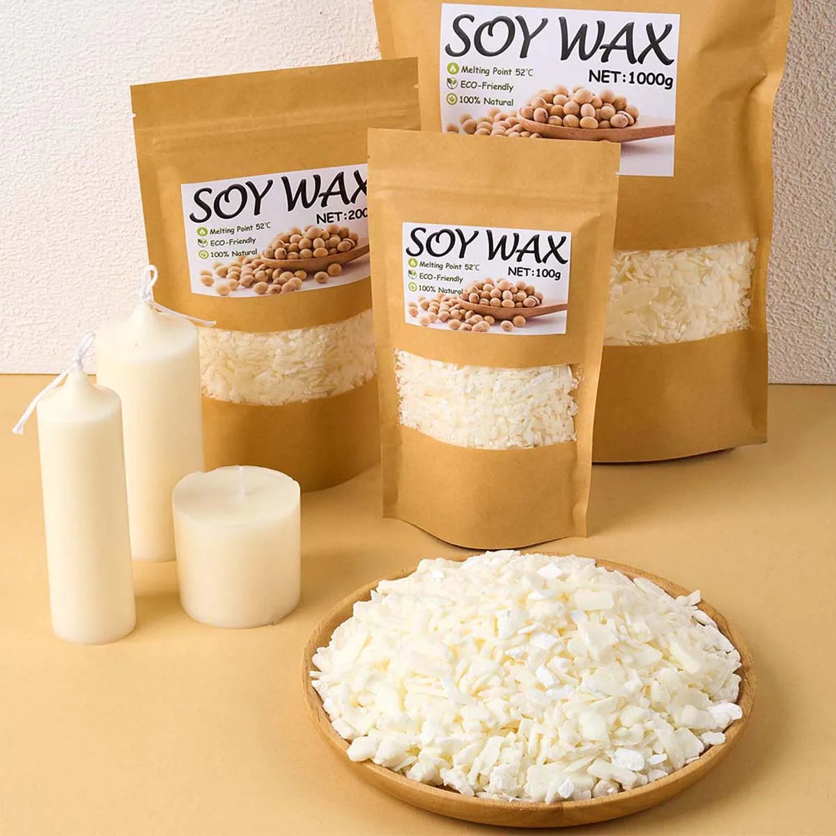 1000/453/200/100g Natural Soy Wax Scented Candles Making Material Additive-Free DIY Handmade Smokeless Candle Supplies