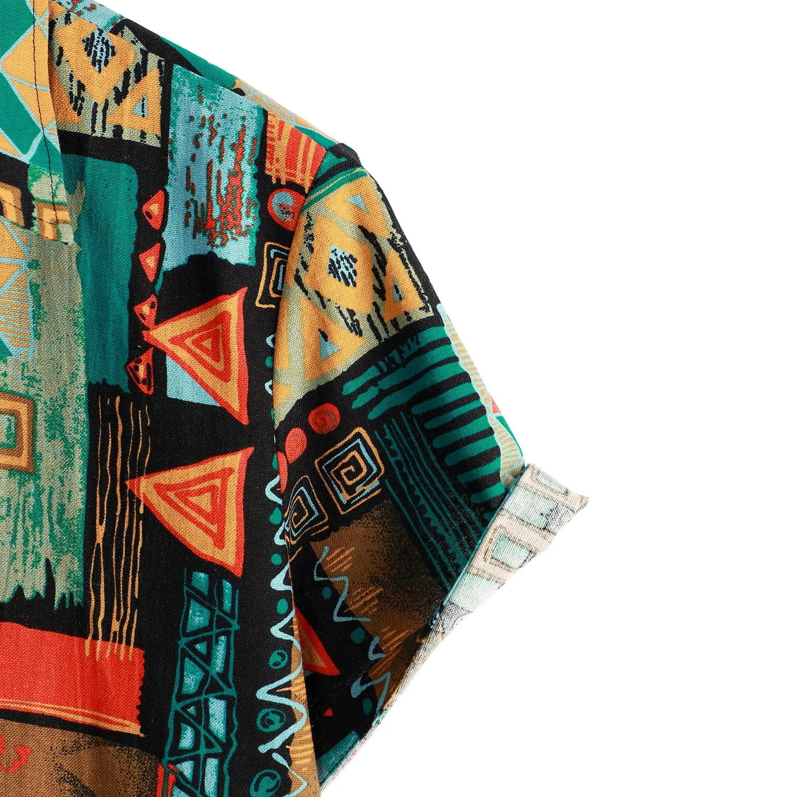 Men Short Sleeve Ethnic Style Printed Shirt Geometric Folk Pattern Floral Shirt Casual Summer Hawaiian Holiday Camisa Tops