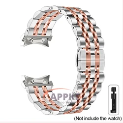 Sleek Stainless Steel Smartwatch Band - Gap - Free Quick Fit Metal Strap - watch 5 pro (Silver Rose Gold)