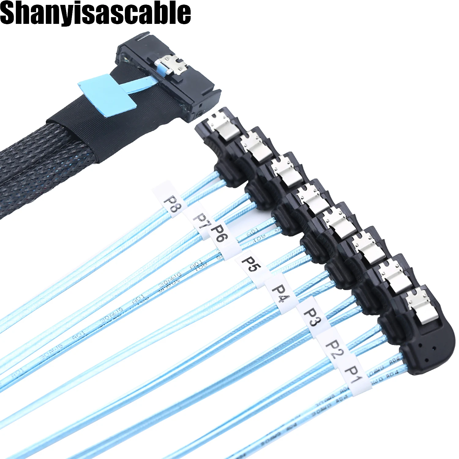 0.5M MCIO 74P 8X 8I SAS SFF-8654 8i PCI-E Ultraport Slimline 5.0 to 8X SATA 7P left angle female Cable