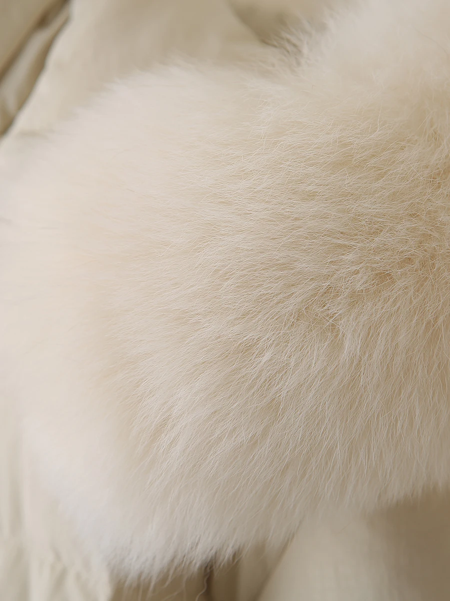 XXXXL Fashion Plus Size Women's Down Jacket New Winter Korean Style Real Fox Fur Collar Hooded Belt Warm Long Coat 8739