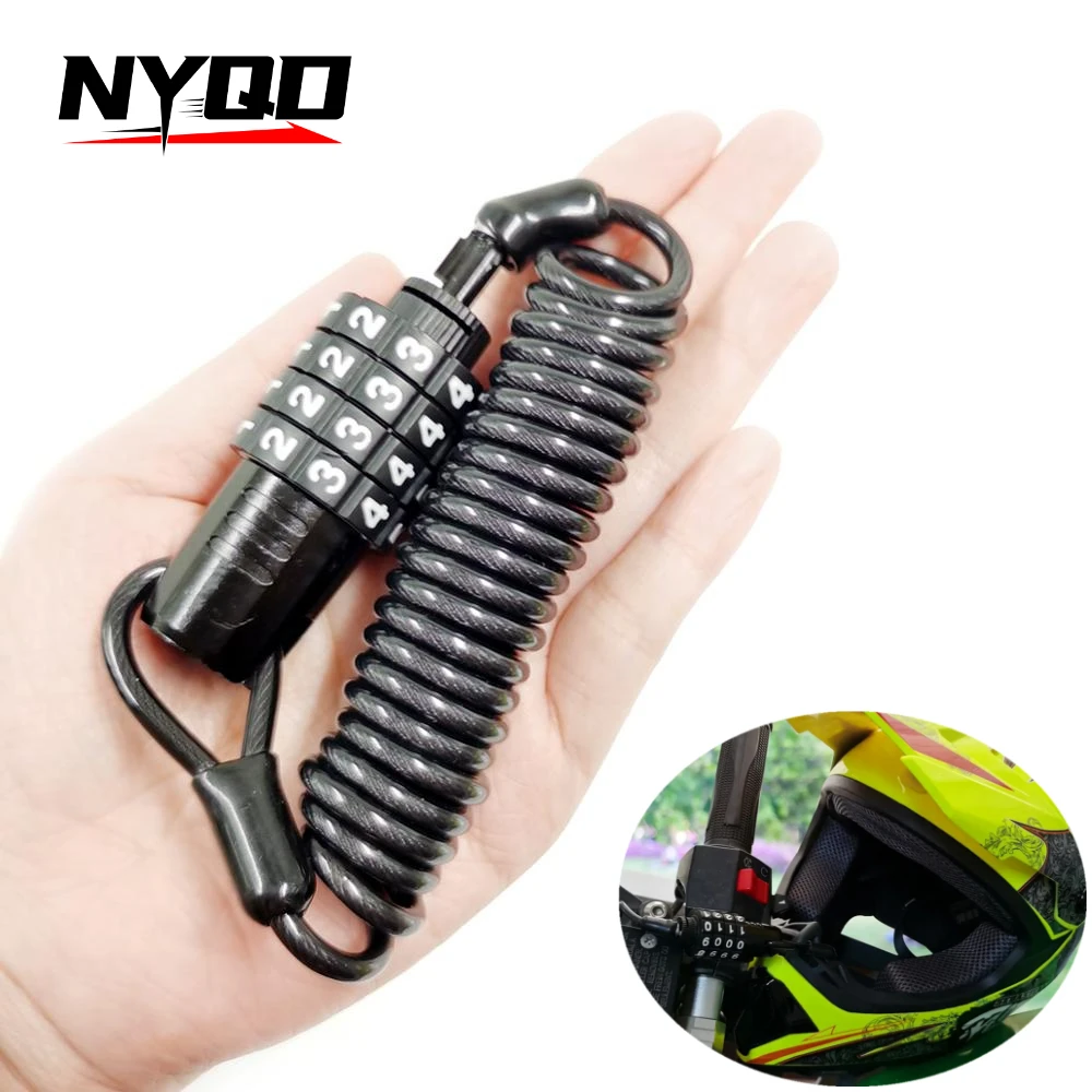 Durable Classic Helmet Lock Chain 4 Digit Password Combination Portable Bike Motorcycle Anti-theft Cable Lock Stitch Motor Part