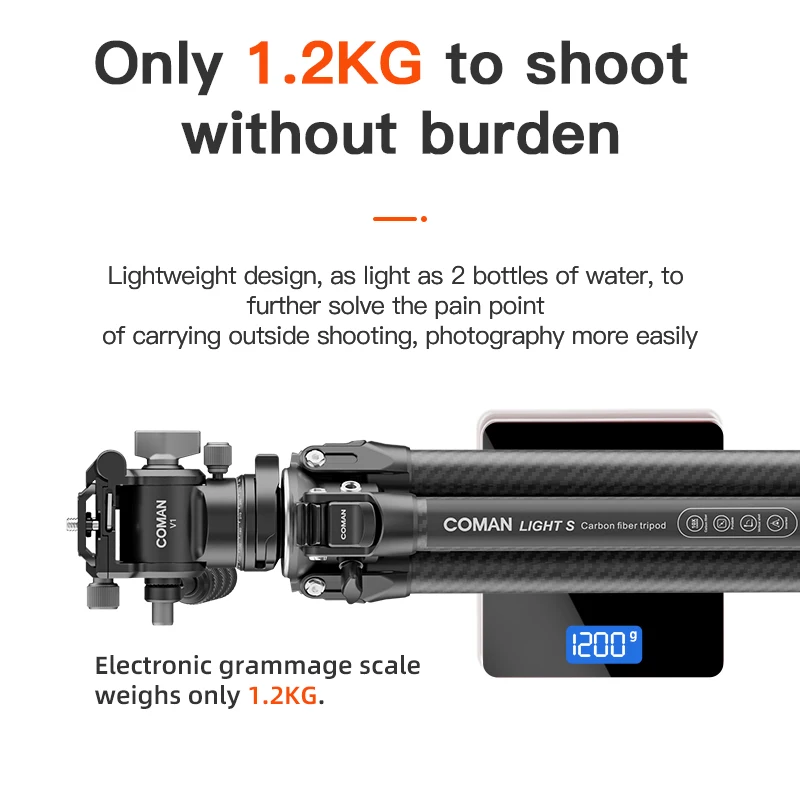 COMAN Light S Carbon Travel Tripod With Hydraulic Damping Fluid Head Ball Base With 1/4 Screw Arca Swiss Plate For DSLR Camera