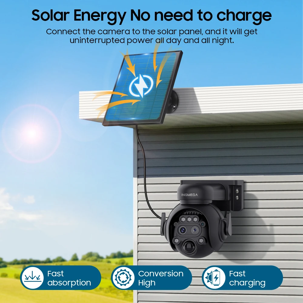 INQMEGA 8MP Solar Powered Camera 4G / WIFI Solar Camera with SIM Card Solar Panel  Security PIR Human Detection Kamera