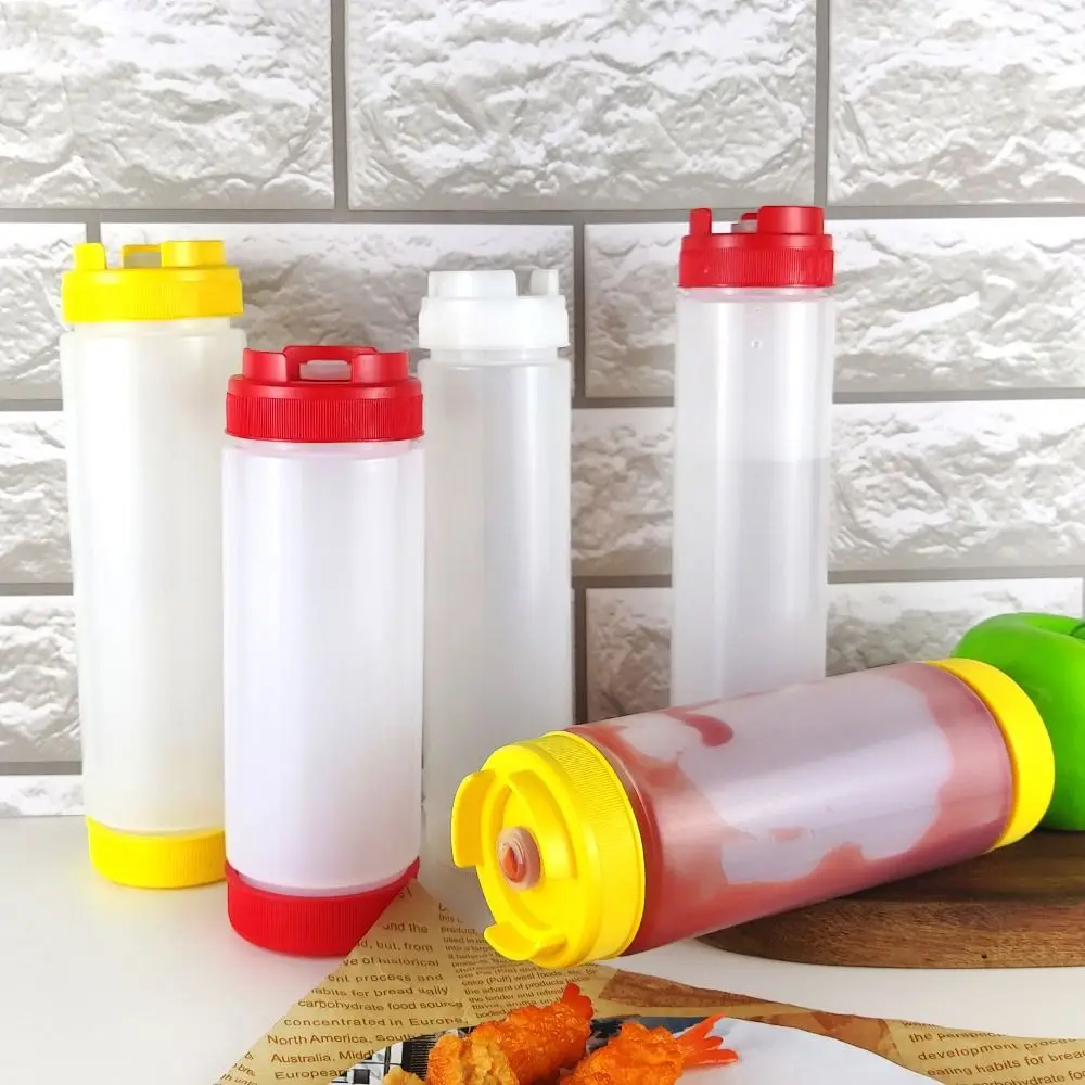 Sauce Squeeze Bottles Double Head Sauce Bottles 16oz 20oz 24oz Plastic Squeeze Bottles Big Capacity Portable Tomato Catchup Dispenser Picnic Cooker