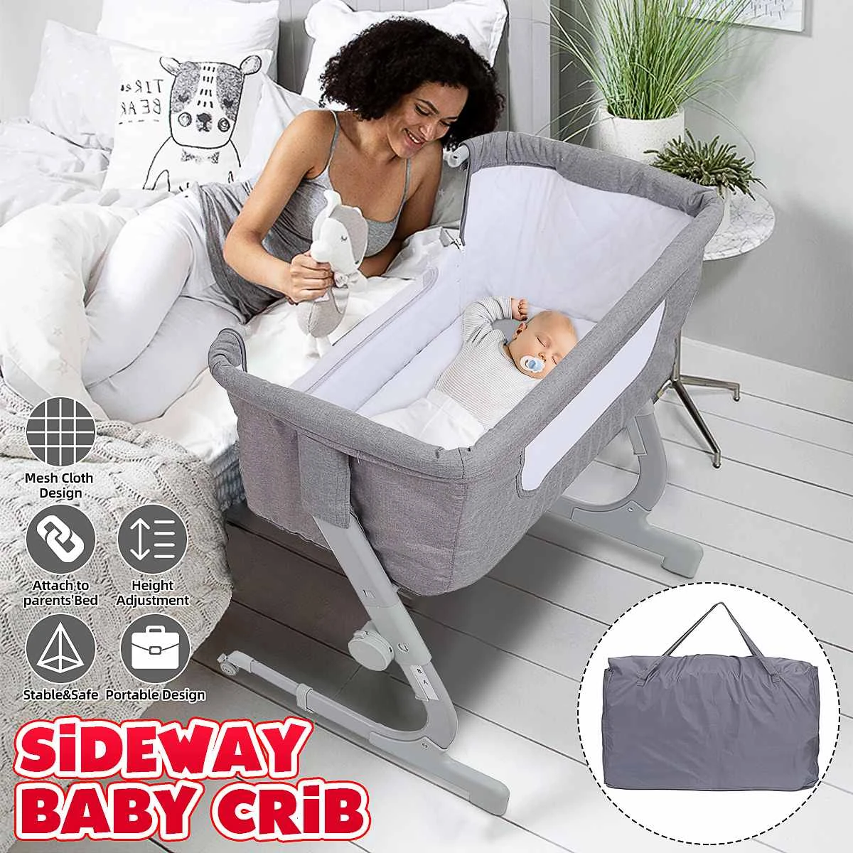 Cuna de bebé multifuncional plegable, cama de bebé portátil con altura, dos ruedas con frenos, cama de juego para niños de 0 a 18 meses|Cunas| - AliExpress