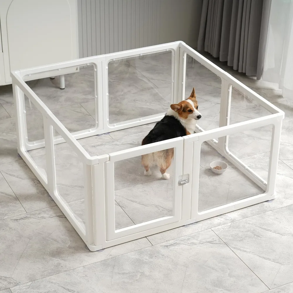 Citylife Dog Playpen with Door Clear Pet Playpen for Indoor Outdoor Easy to Install and Remove Puppy