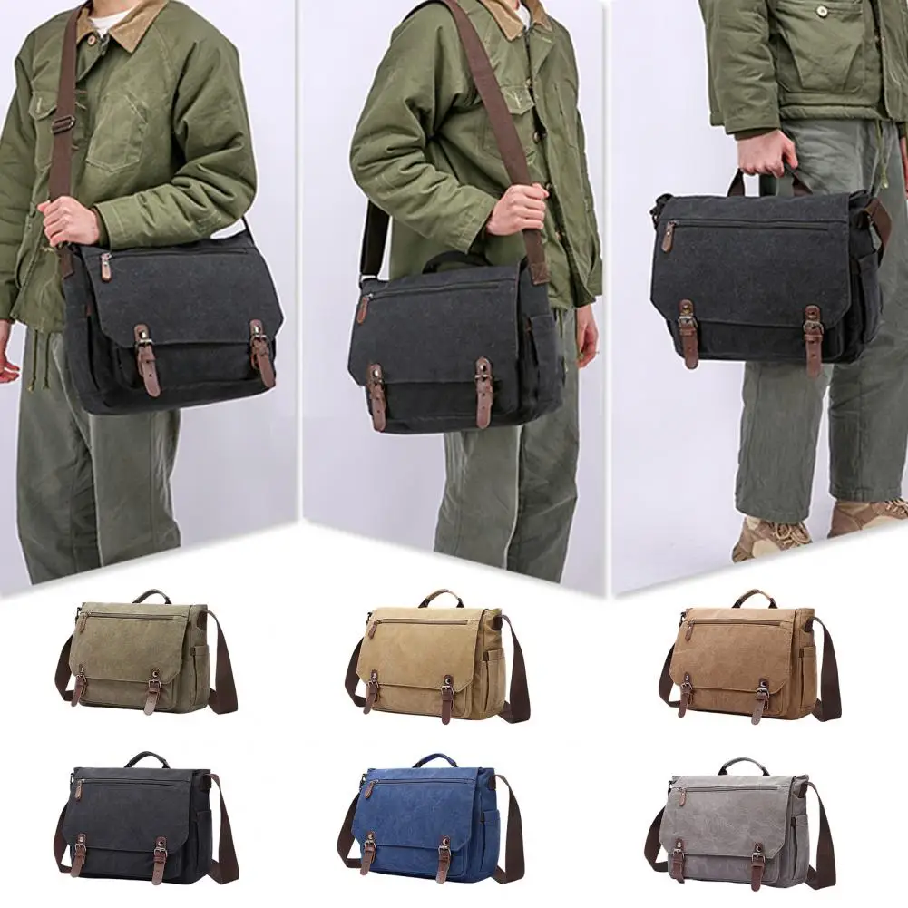 Professional Laptop Bag Men Work Bag Waterproof Canvas Business Briefcase with Shoulder Strap Buckle for Business for 15.6-inch