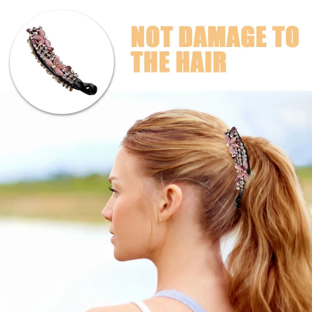 2Pcs 라인스톤 바나나 클립 헤어 액세서리 여성용 경량 합금 스타일링 클램프 두꺼운 곱슬머리 파티 웨딩 일상용