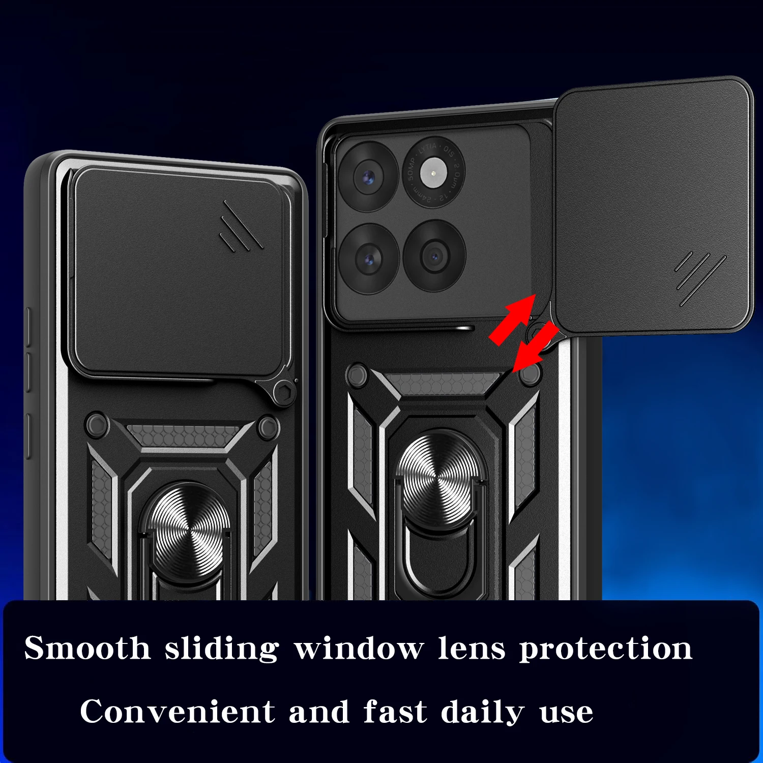 Sliding Window Armor Case with Ring Holder Phone Cover