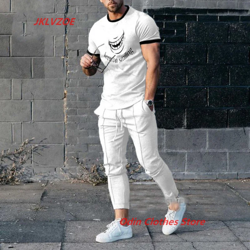 Summer Trousers Tracksuit Fashion T-shirt Long Pants Set Men Sets 3D printed Tracksuits 2 Piece Outfit Short Sleeve Streetwear
