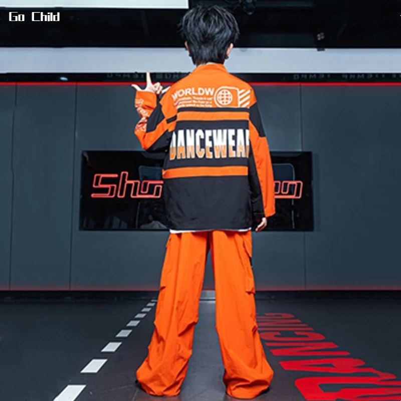 Boys Hip Hop Motorcycle Jacket Joggers Girls Crop Coat Street Dance Cargo Pants Sets Kids Jazz Costumes Child Teens Streetwear