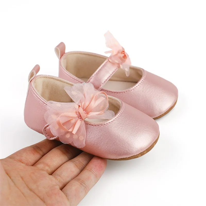 Infant Baby Girls Princess Shoes Shine Surface Dot Print Mesh Bowknot Flats Non-Slip Wedding Slippers Adorable Baby Shoes 5