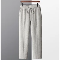 Autumn Winter 100% merino Wool Men's Wool Pants Thickened Knitted Long Pants Slim Fitting Solid Color Warm Flat Corner Pants 1