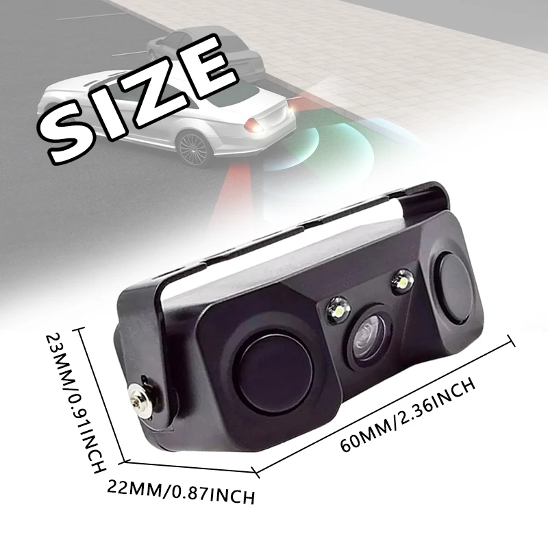 12V HD 자동차 후면보기 카메라 3 In 1 주차 감지기 센서 레이더 LED 야간 투시경 방수 역방향 카메라 범용 액세서리