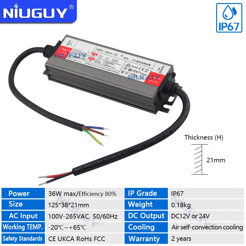 מנהל LED AC/DC12V 24V עמיד למים IP67 מעבירי תאורה חיצוניים 12V ספק כח 36W 60W 100W 150W 200W 300W 400W