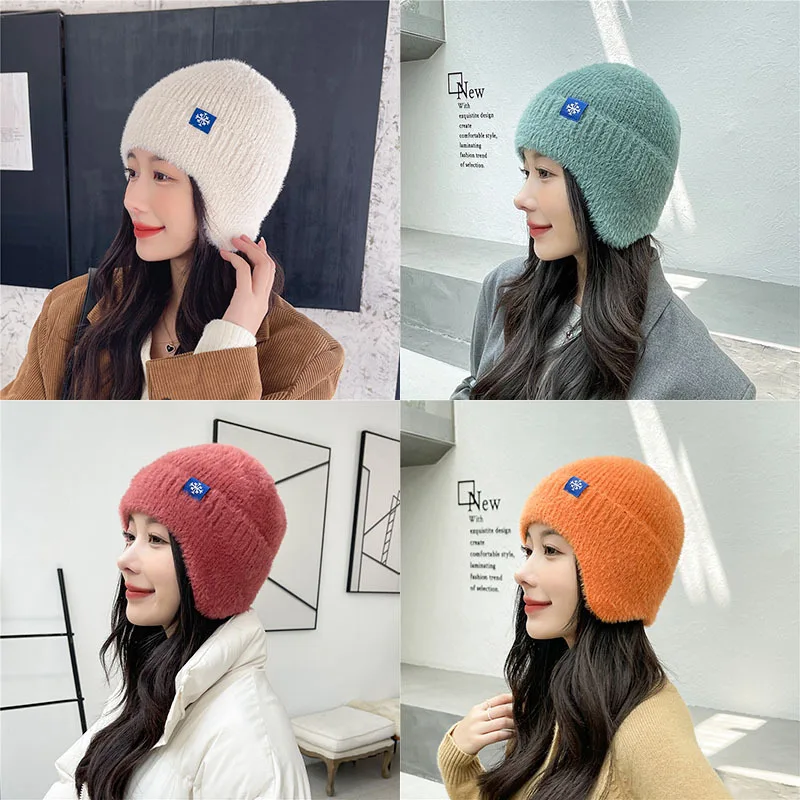 Warm Knitted Hats Windproof Thickened Plush Fleece Earflap Hat Winter Thermal Women Outdoor Sports  Ski Snow Earmuff Cap